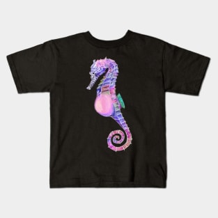 Cool Purple Pink and Blue Seahorse Kids T-Shirt